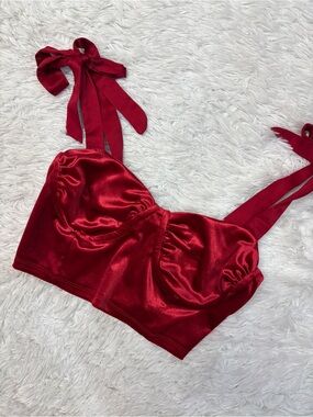 Garage Velvet Bow Bustier Red